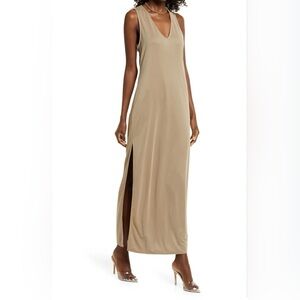 Open Edit Green Sleeveless V-Neck Sheath Maxi Dress